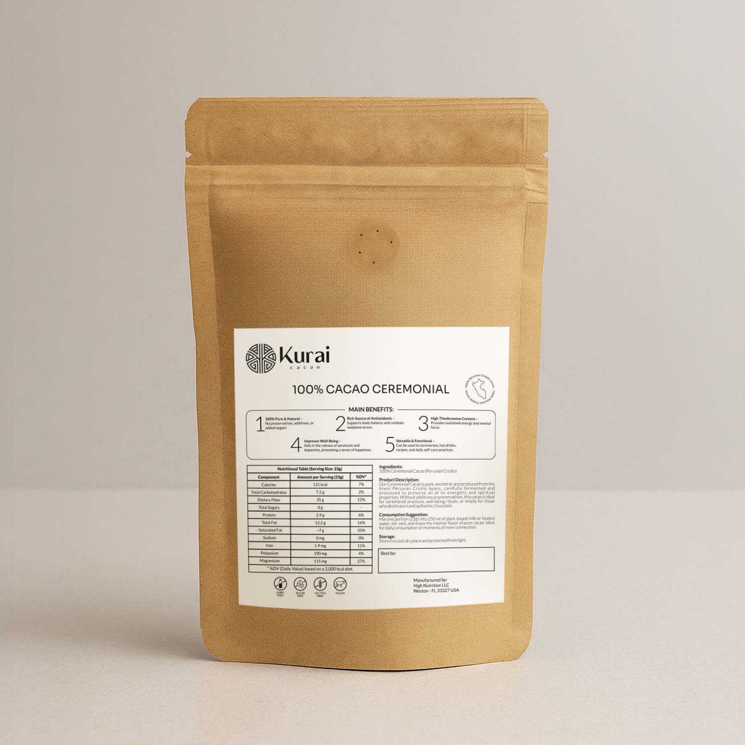 Kurai 100% Pure Ceremonial Cacao | Rich in antioxidants & magnesium | Supports focus and wellness | Ideal for rituals or daily cacao drinks