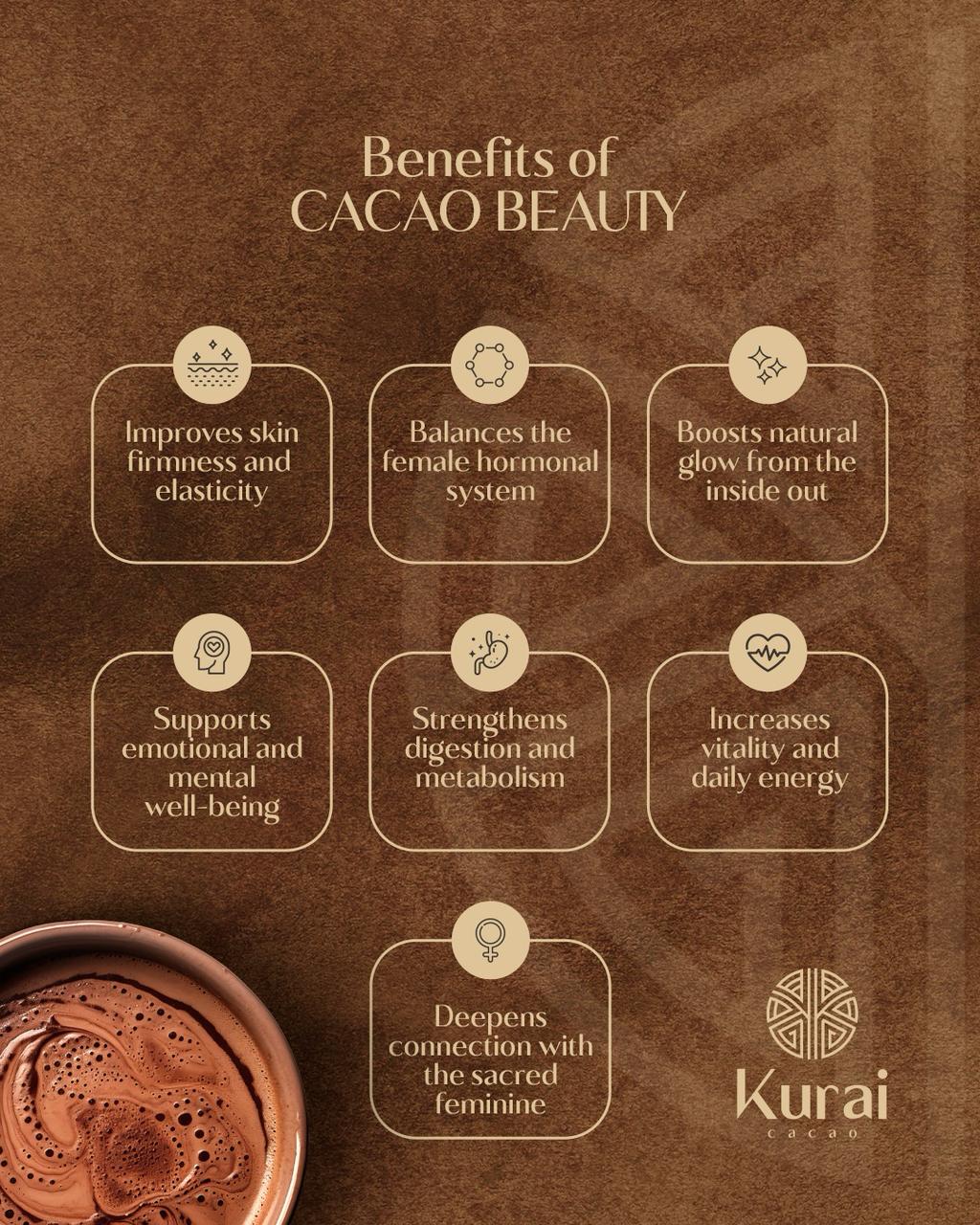 Kurai Cacao Beauty | Ceremonial Cacao Blend with Collagen, Maca, Cinnamon & Vanilla | For Skin Glow, Beauty Rituals and Self-Care