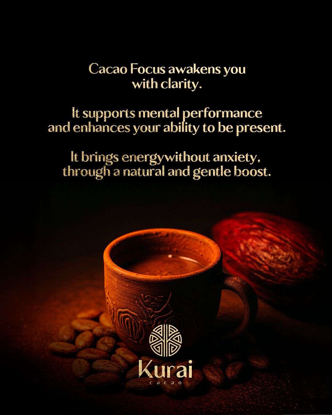 Kurai Cacao Focus | Ceremonial Cacao Blend with Lion’s Mane, Maca, L-Theanine, Cinnamon, Vanilla & Coconut Milk | For Mental Clarity, Focus and Cognitive Support